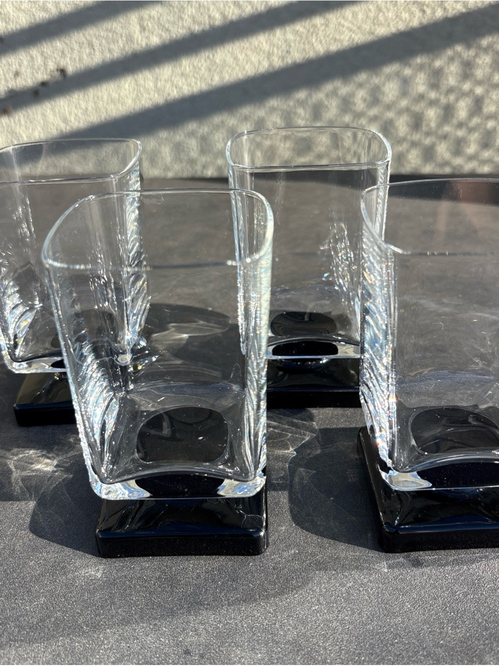 Set of 4 Square Drinking Glasses Juice, Unbranded, Black/Purple Glass Base 6oz